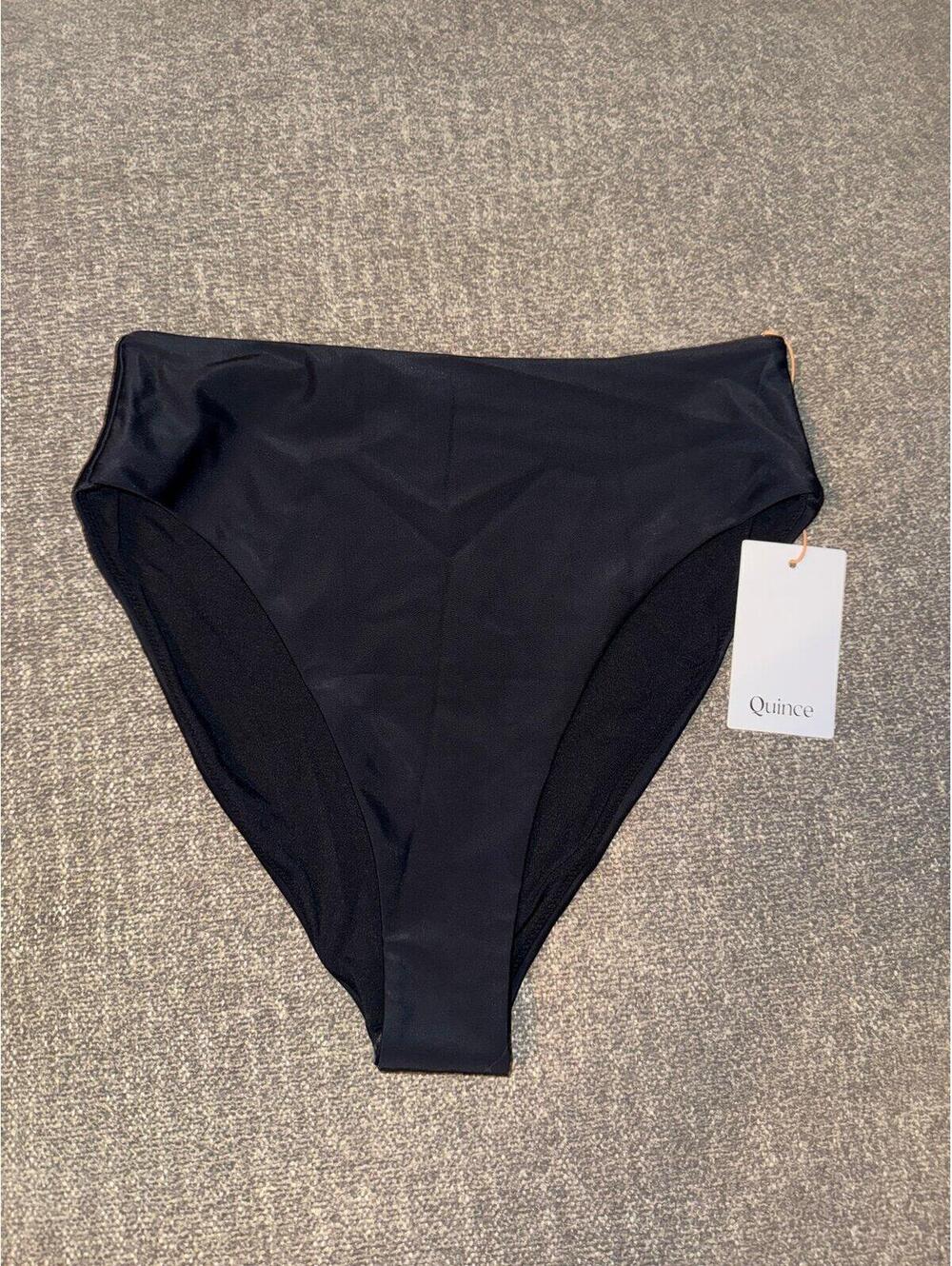 Quince High Waisted Bikini Bottom Black Size Large NWT Recycled Swimwear